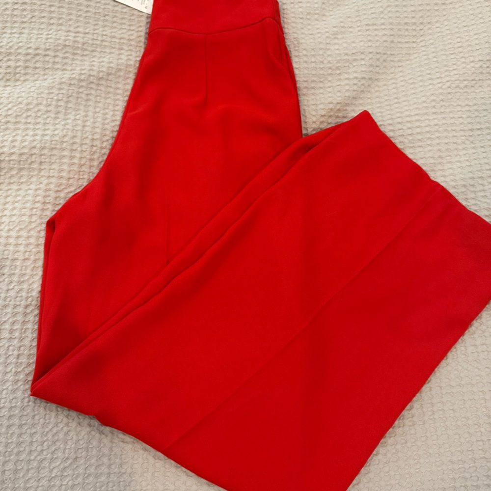 Red High-Waist Wide Leg Pants